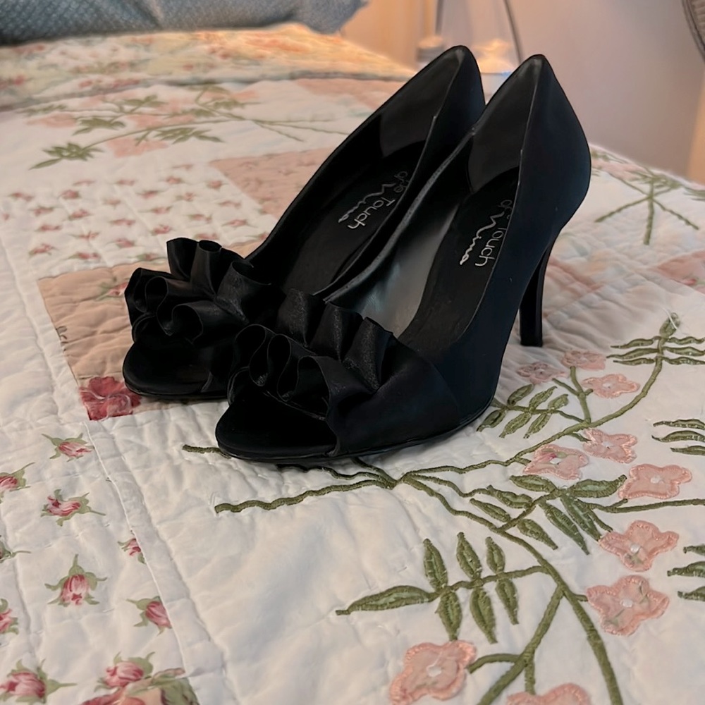 Black satin heels